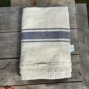 Striped Cream and Blue Table Cloth